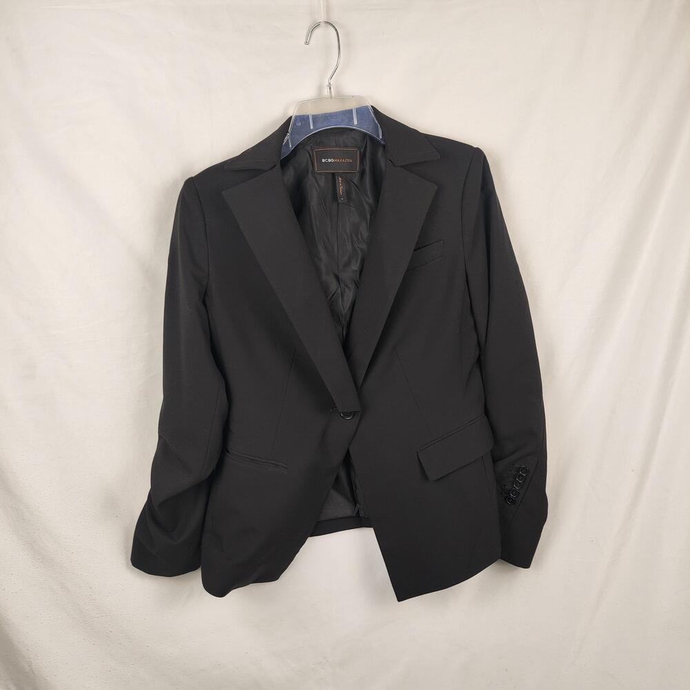 BCBGMAXAZRIA Blazer Womens Small Black Belted One Button Lined Tailored Jacket